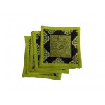 Indian Silk Table Runner with 6 Placemats & 6 Coaster in Green Color Size 16x62
